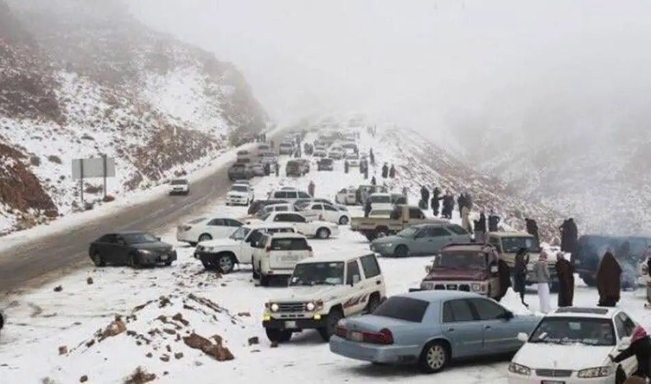 Snowfall in Saudi Arabia's Desert